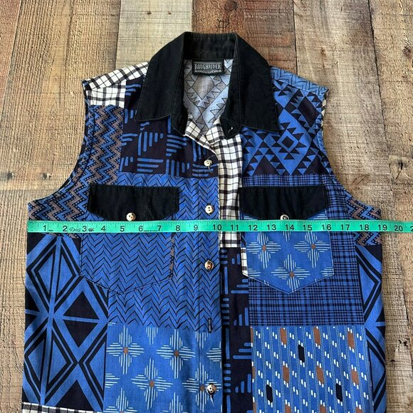 Roughrider By Circle Womens Sleeveless Patchwork Button-Up Vest Geometric Print - Picture 3 of 8